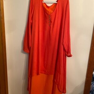 Orange Maxi Dress with Shorter Overlay w Two Side Pockets And V neck Size XXL